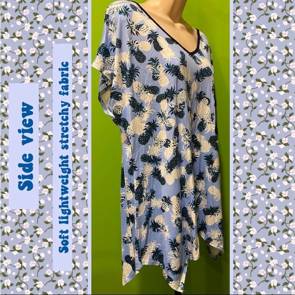 NEW  COASTAL VIBES TUNIC  PLUS SIZE 2X SKY BLUE W PINEAPPLE PRINT ASYM HEM - Picture 6 of 14